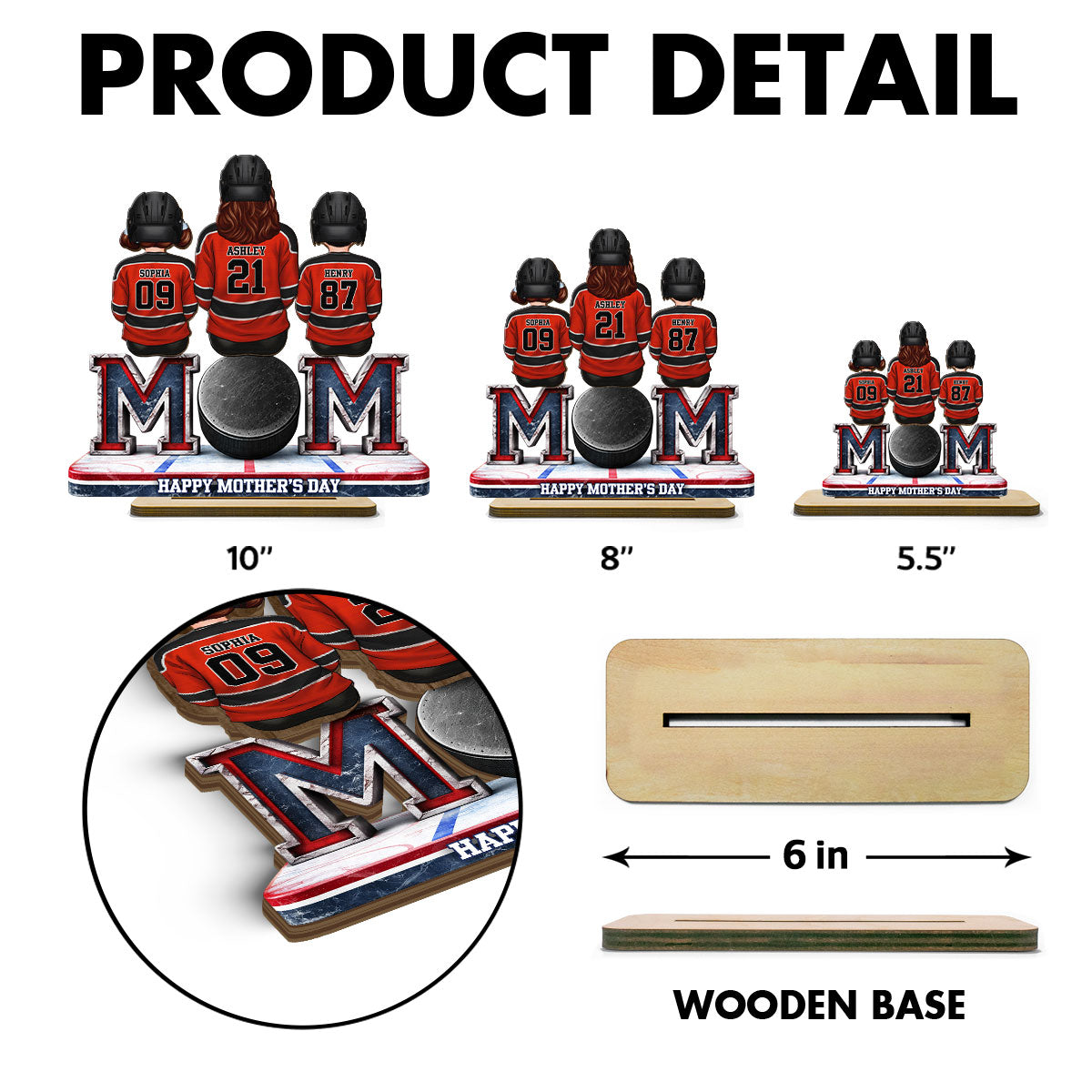 Hockey Mom And Kids Sitting Together - Personalized 2-Layered Wooden Plaque - Mother's Day Gift For Hockey Mom