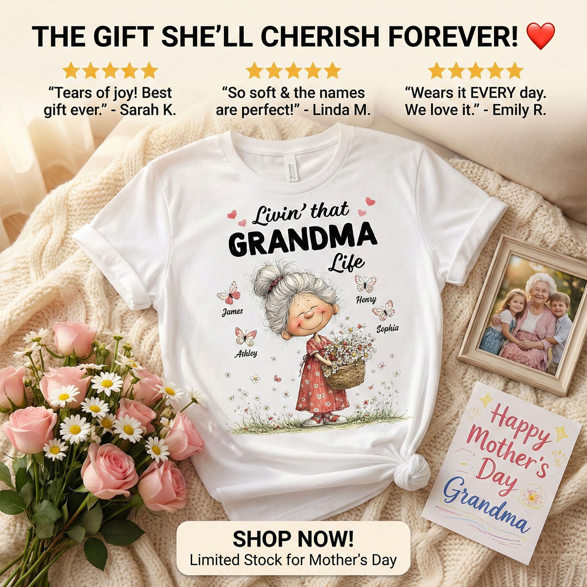 Livin' That Grandma Happy Life Whimsical Style - Personalized Shirt - Gift For Grandma, Mom