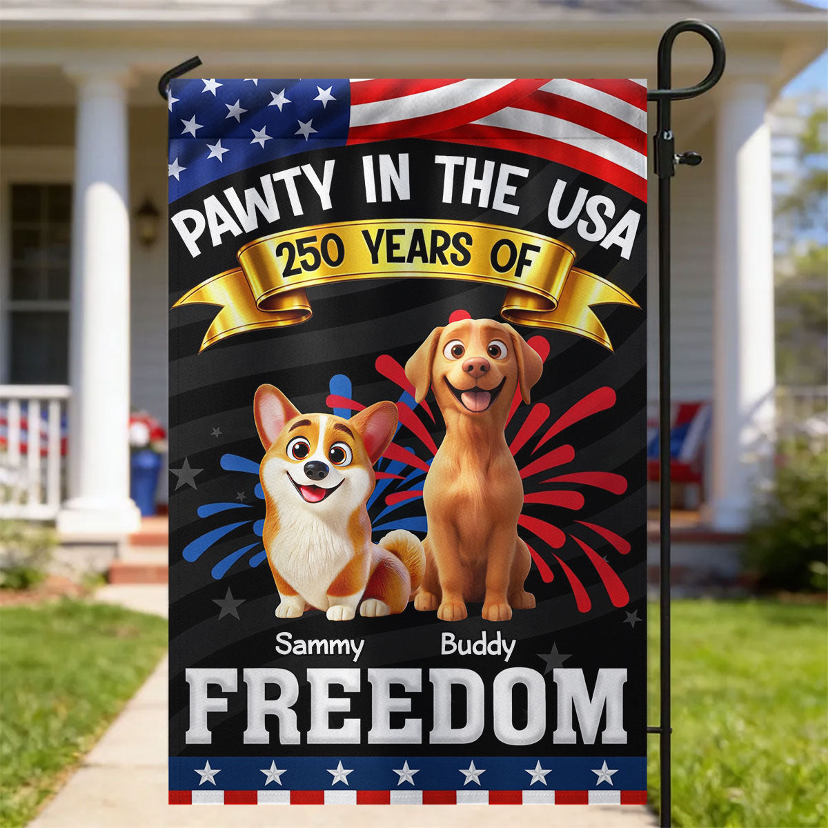 Pawty In The USA - Personalized Garden Flag - Gift For Dog Lovers
