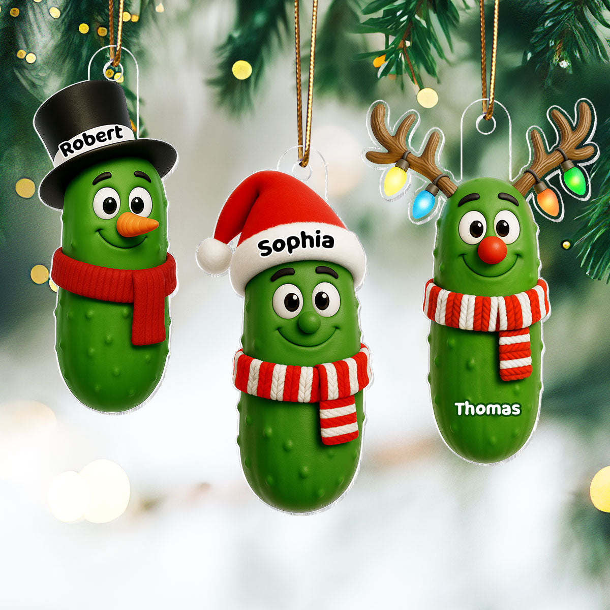 Christmas Pickle Characters - Personalized Acrylic Ornament - Funny White Elephant Gift