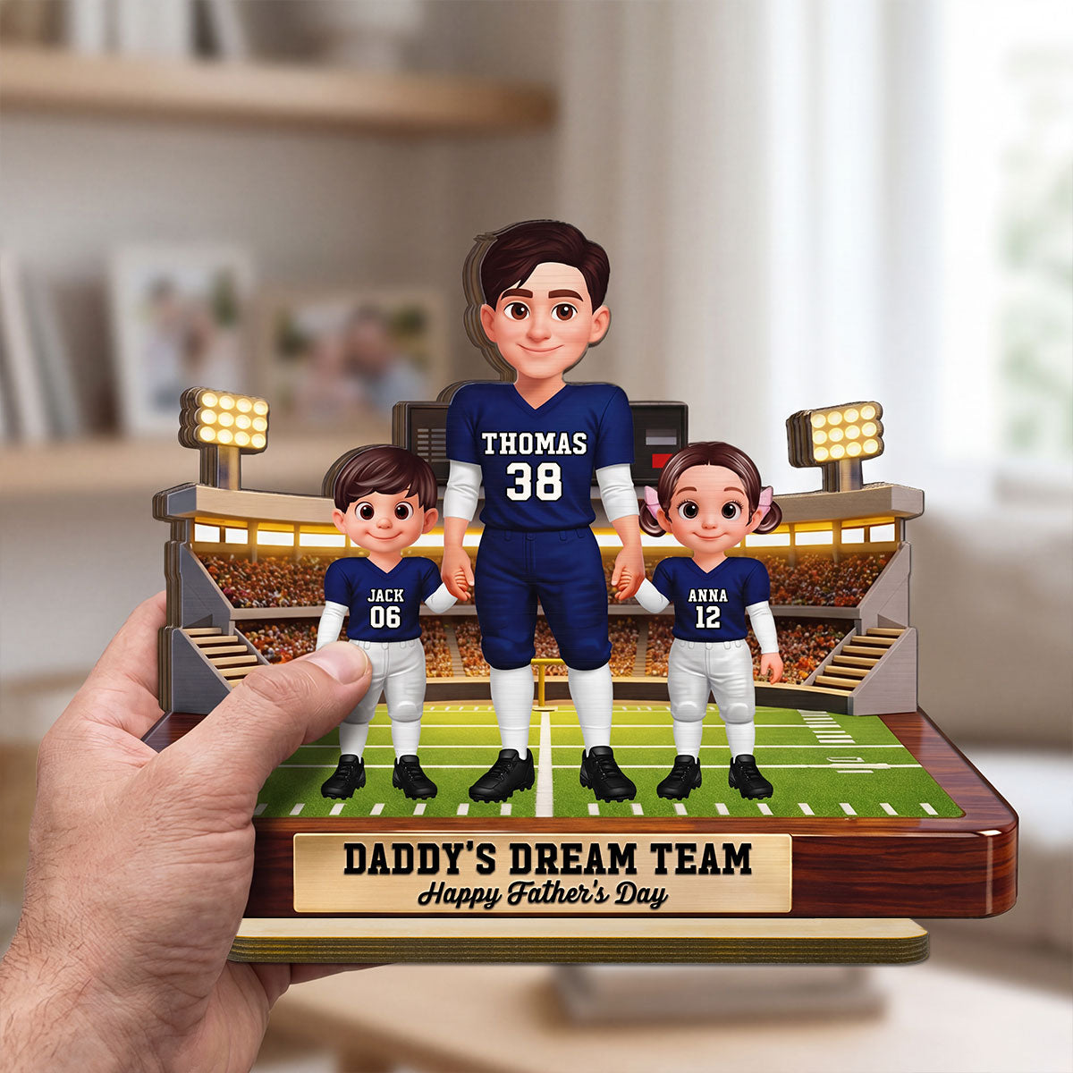 American Football Dad And Kids - Personalized 2-Layered Wooden Plaque -  Gift For Dad