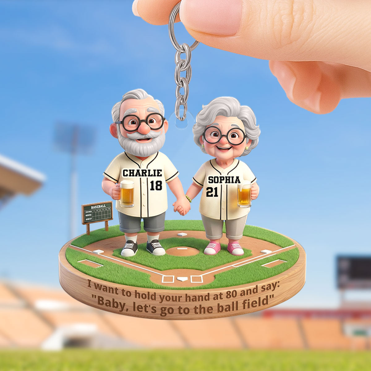 Baby Let's Go to the Ball Field Baseball Couple - Personalized Acrylic Keychain - Sentimental Gift for him, for her