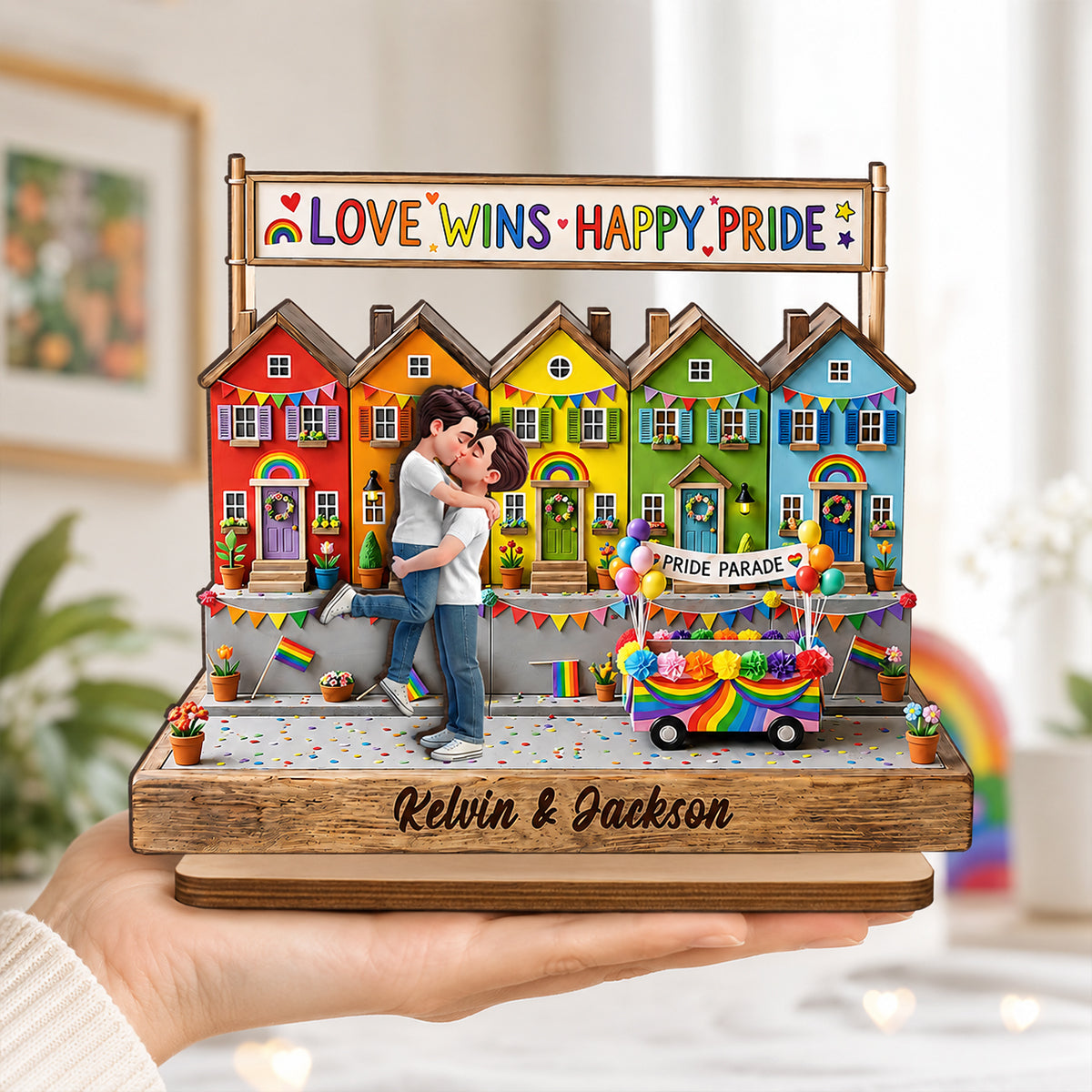 Love Wins LGBT+ Couple - Personalized 2-Layered Wooden Plaque - Gift For Couple, Happy Pride Month