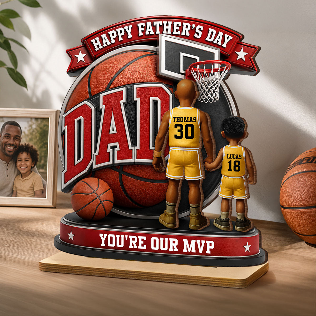 Basketball Dad You're Our MVP - Personalized 2-Layered Wooden Plaque - Heartfelt Gift For Dad, Husband