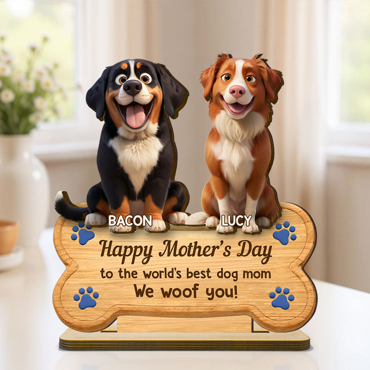 Happy Mother's Day to the World's Best Dog Mom - Personalized 2-Layered Wooden Plaque - Heartfelt Gift for Dog Moms