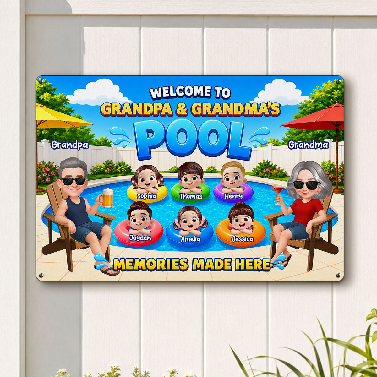 Welcome To Grandparents Pool Summer - Personalized Metal Sign - Gift For Grandparents, Summer Decoration