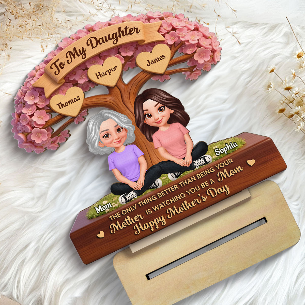 Blossom Tree To My Daughter From Mom Happy Mother's Day Custom Kids Names - Personalized 2-Layered Wooden Plaque - Mother's Day Gift For Daughter