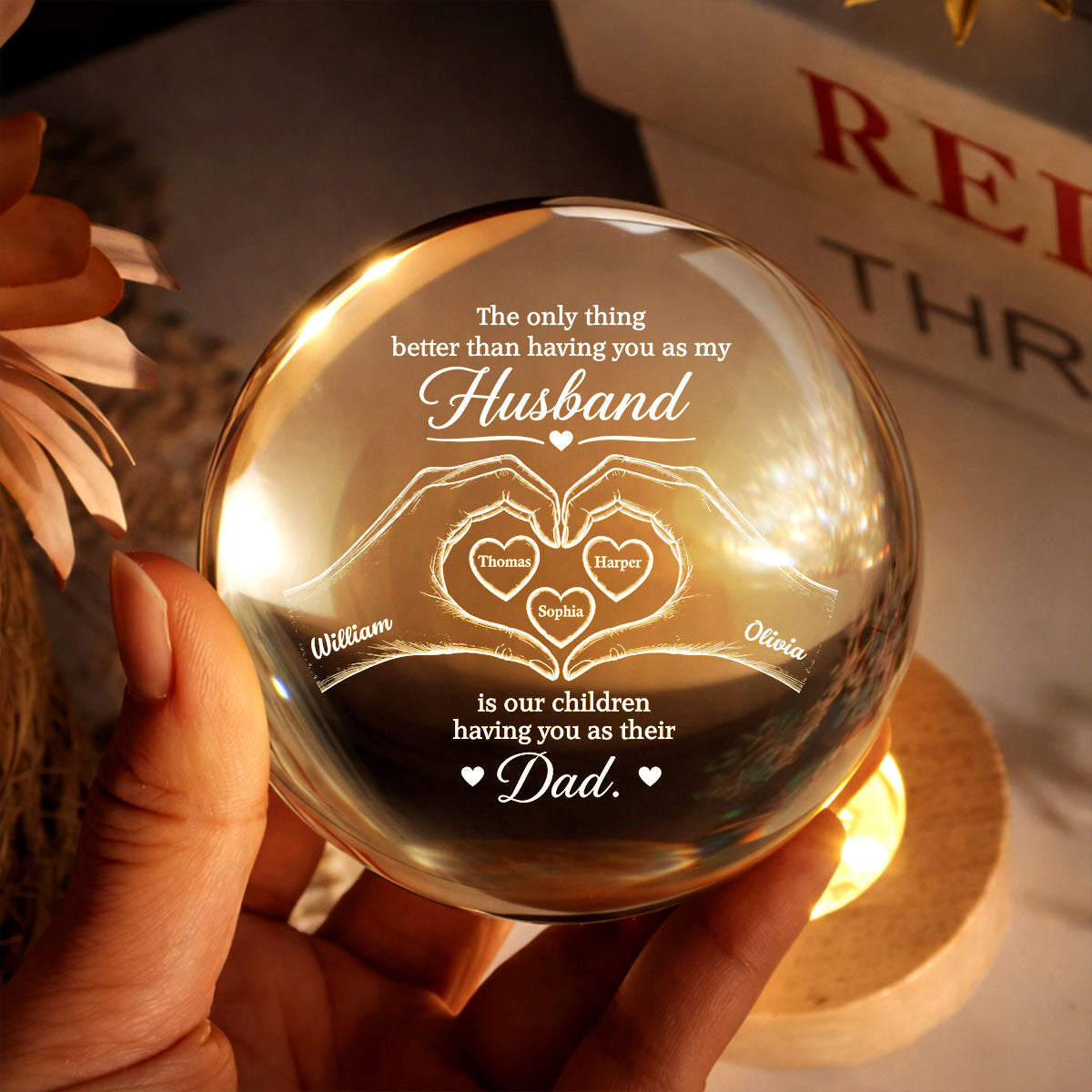 The Only Thing Having You As My Husband Hearts in Hands - Personalized Crystal Ball LED Night Light -  Gift For Husband