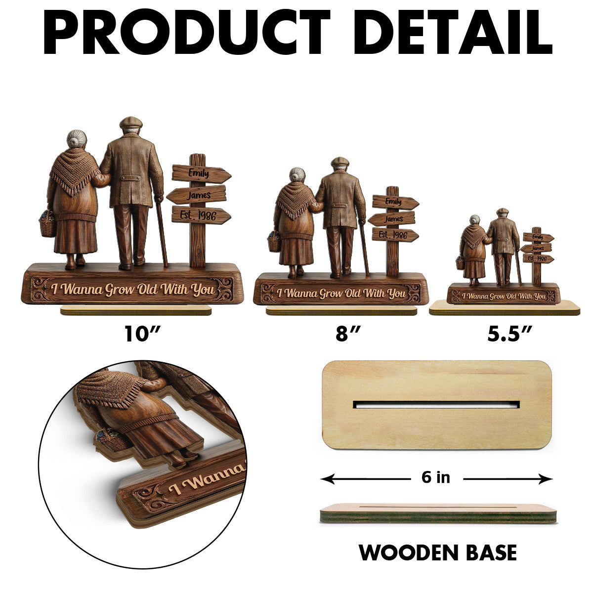 Old Couple Walking Side By Side Sign Post 2D Flat - Personalized 2-Layered Wooden Plaque