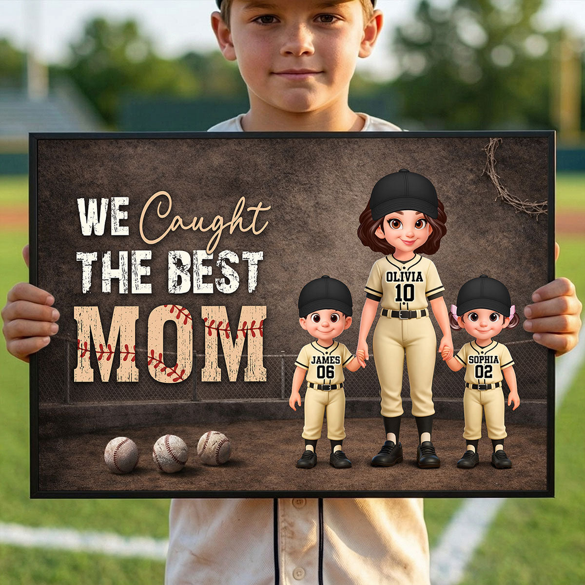 Baseball Field We Caught the Best Mom - Personalized Poster - Mother's Day Gift for Mom, Wife