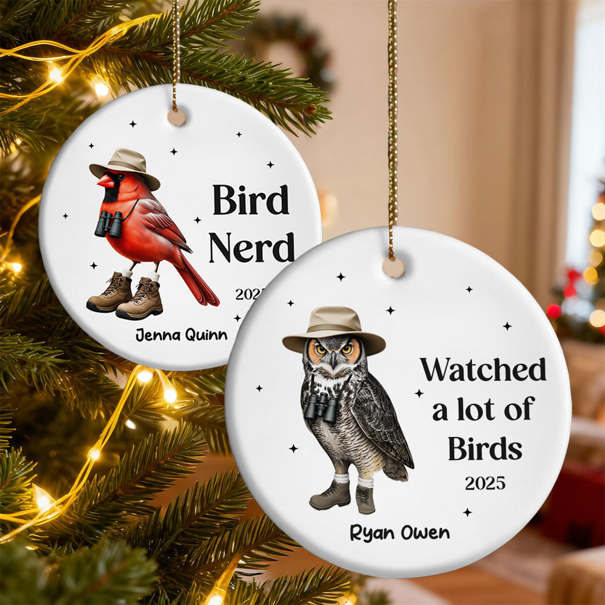 Bird Nerd Watched A Lot Of Birds - Personalized Ceramic Ornament - Gift for Bird Lover, Bird Watcher, Twitcher