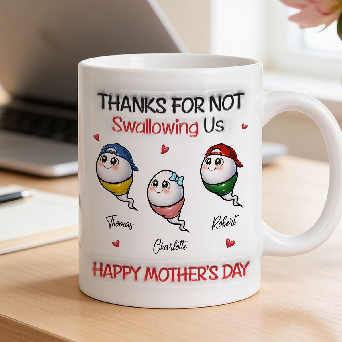 Little Cute Kids Thanks For Not Swallowing Us - Personalized Mug - Funny Mother's Day Gift For Mom