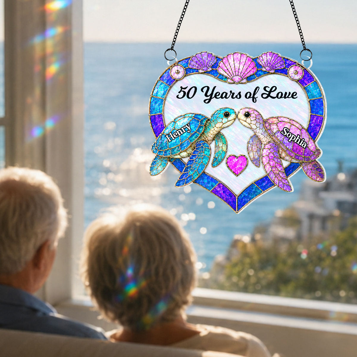 Couple Sea Turtle - Personalized Suncatcher Ornament - Anniversary Gift for Him, Her