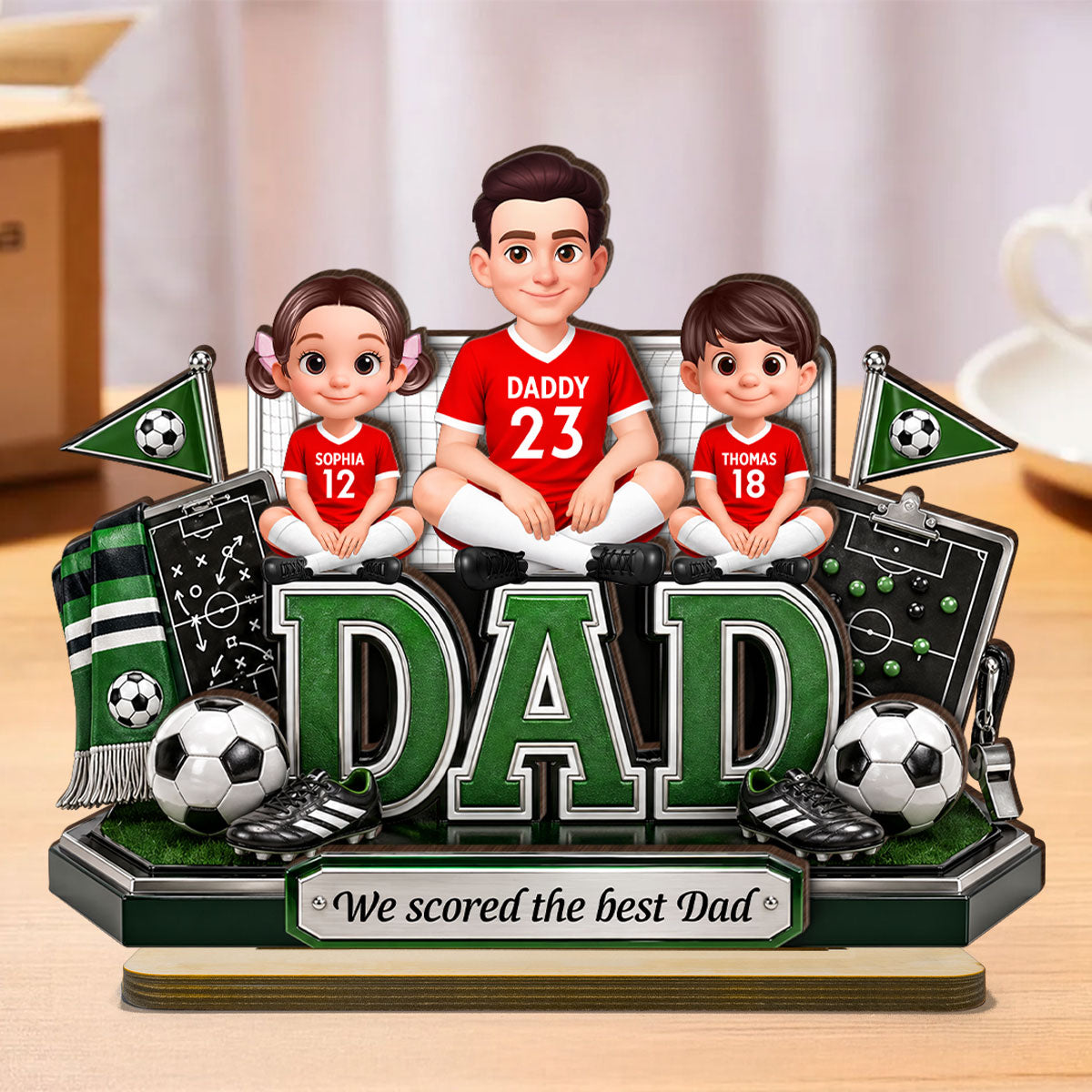 Soccer Dad Kids We Scored The Best Dad - Personalized 2-Layered Wooden Plaque - Heartfelt Gift For Soccer Dad, Gift For Husband