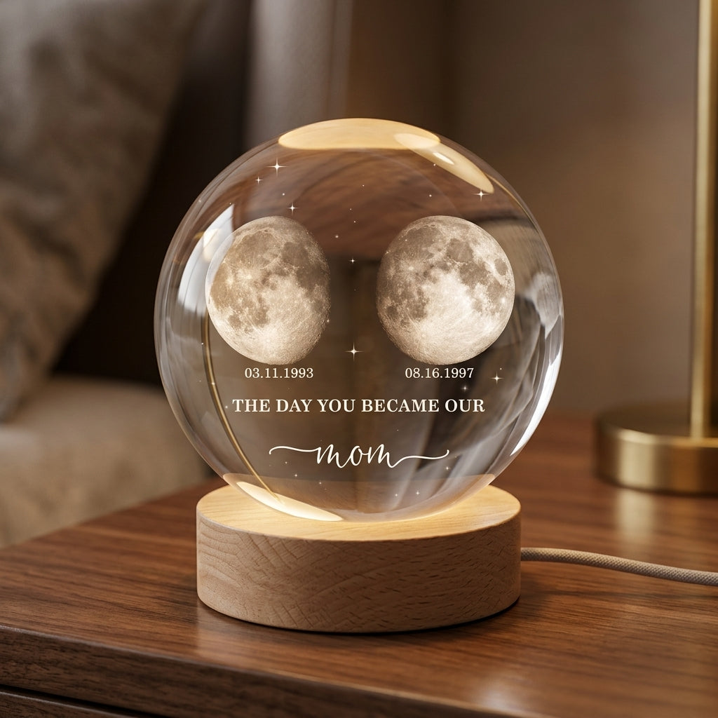 The Day You Became My Mom - Personalized Crystal Ball LED Night Light - Sentimental Mother's Day Gift