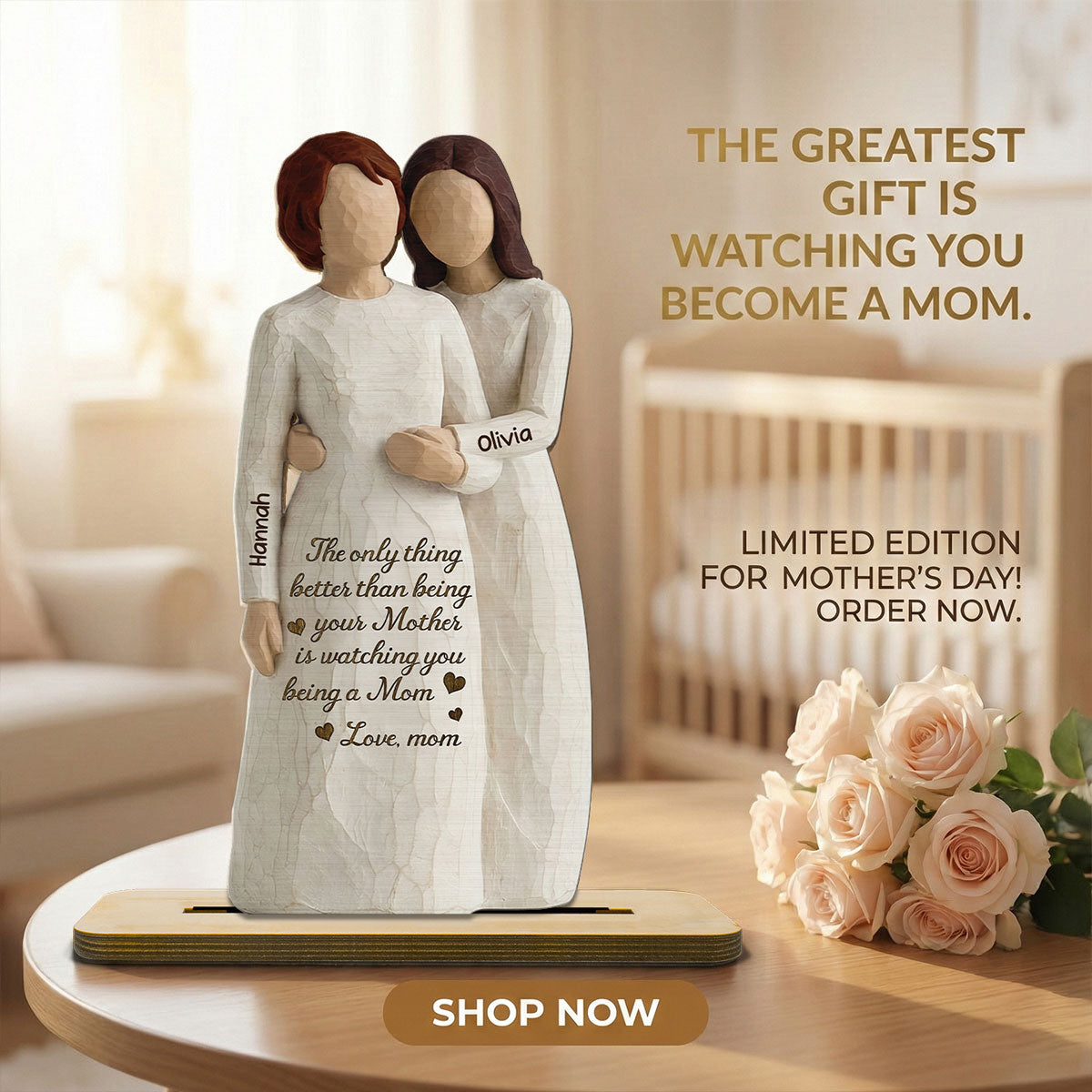 Daughter Watching You Be A Mom 2D Flat - Personalized 2-Layered Wooden Plaque - Mother's Day Gift For Daughter From Mom
