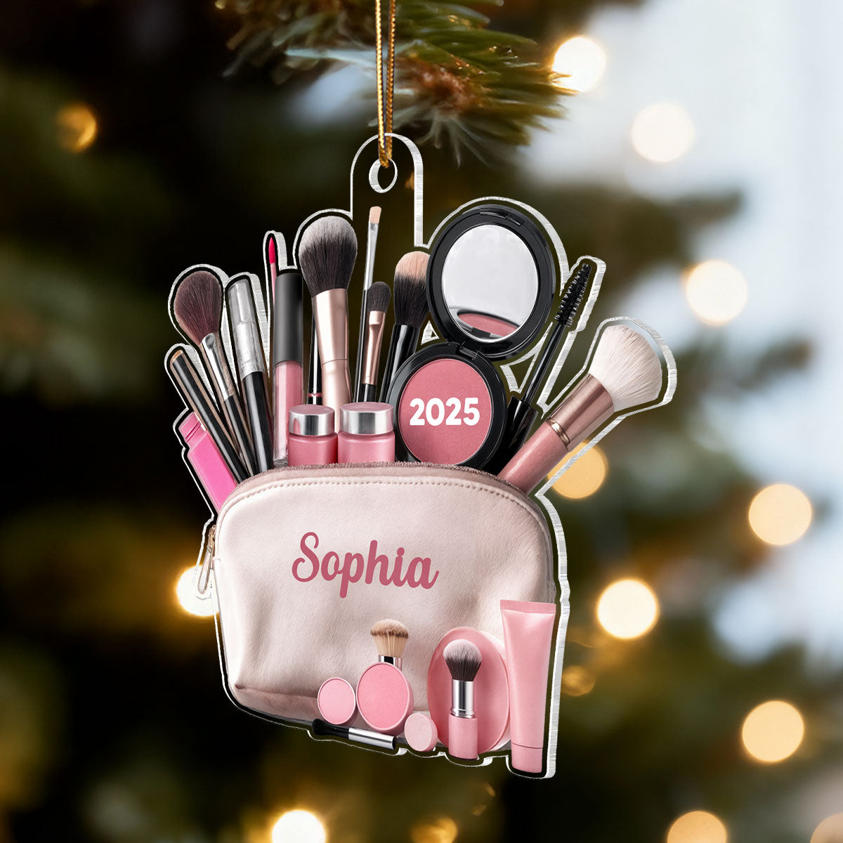 3D Effect Makeup Bag Beauty Brush - Personalized Acrylic Ornament - Christmas Gifts For Makeup Lovers, Christmas Tree Decor