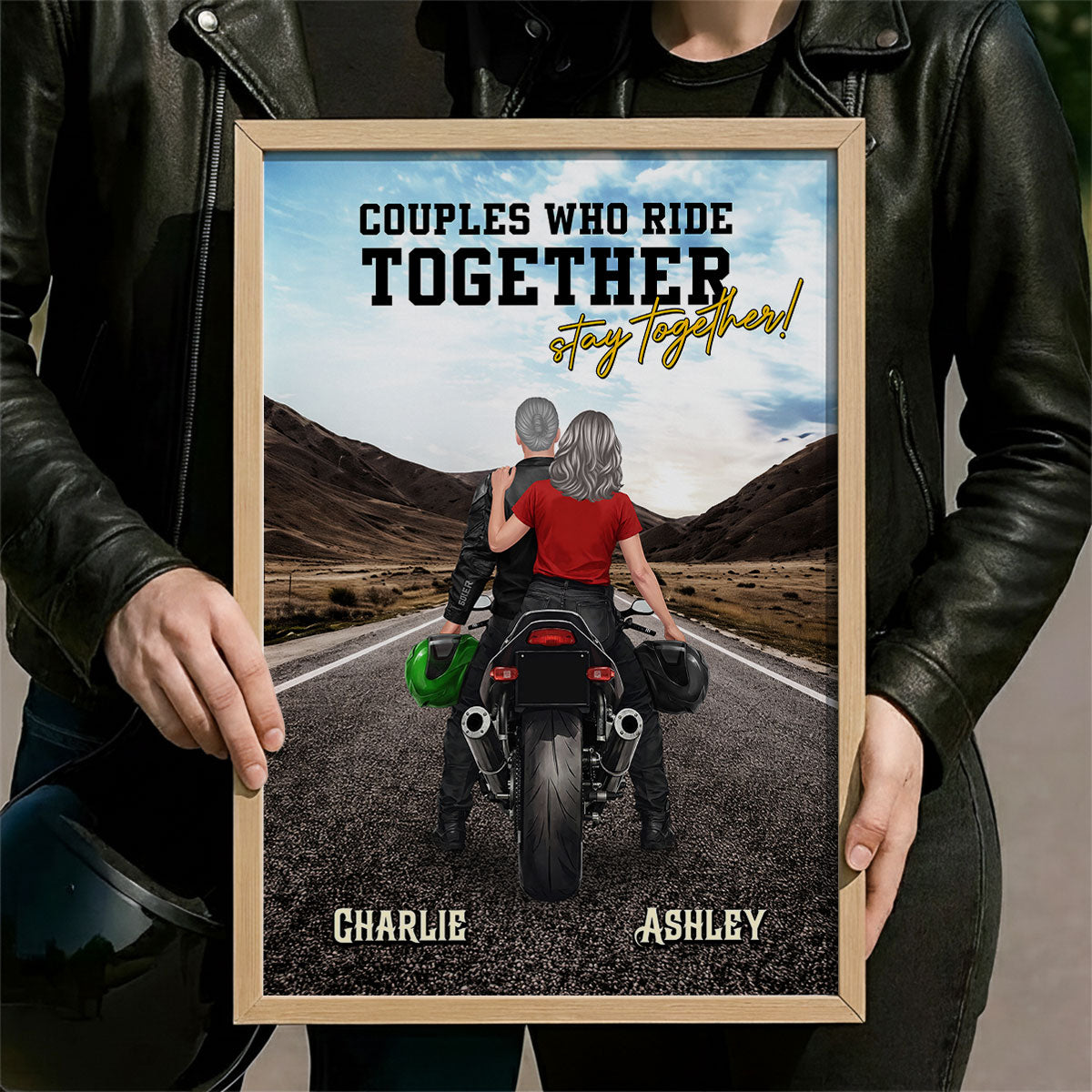 Couple Who Rides Together Stay Together Biker Couple - Personalized Poster - Anniversary Gift for him, for her