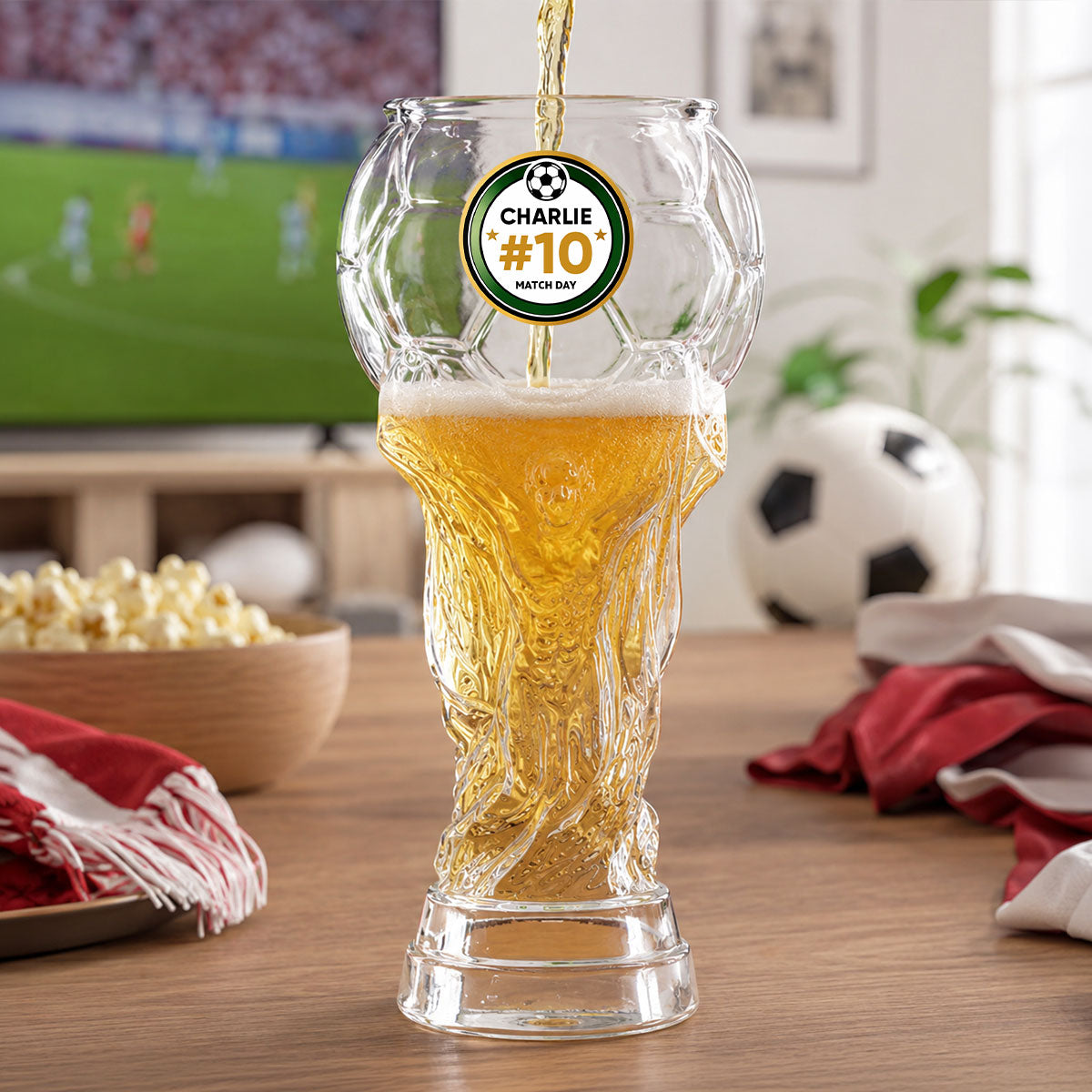 Match Day Football Soccer Game - Personalized Trophy Beer Glass - Birthday Gift for Him, Gift for Dad