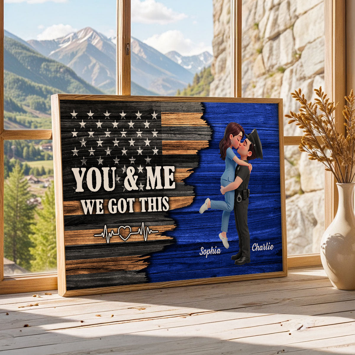Proud Hero Couple Half Nation Flag - Personalized Poster - Valentine's Day Gift For Couple, For Him, For Her, Nurse, Police, Firefighter, Army