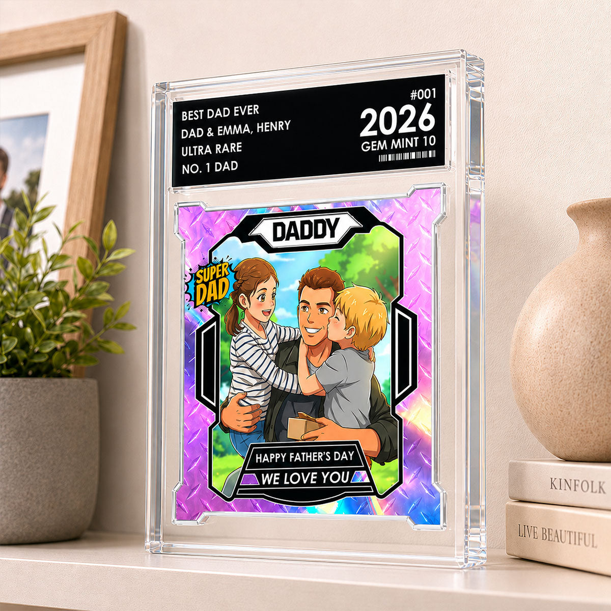 Dad Of The Year Trading Card Cartoon Style - Personalized Acrylic Block Plaque -  Gift For Dad, Husband