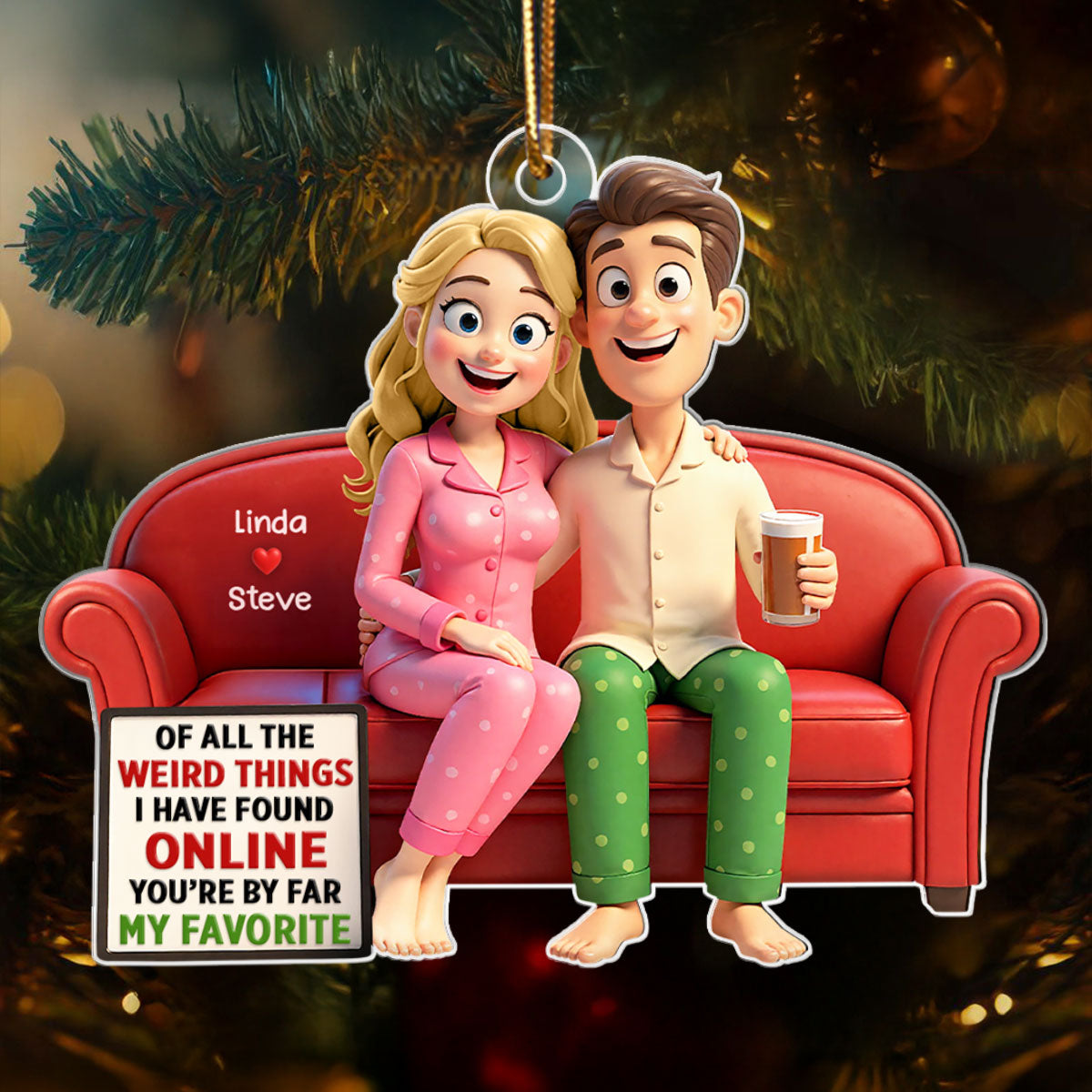 Of All the Weird Things Cartoon Couple - Personalized Acrylic Ornament - Christmas Gift for him, Gift for her