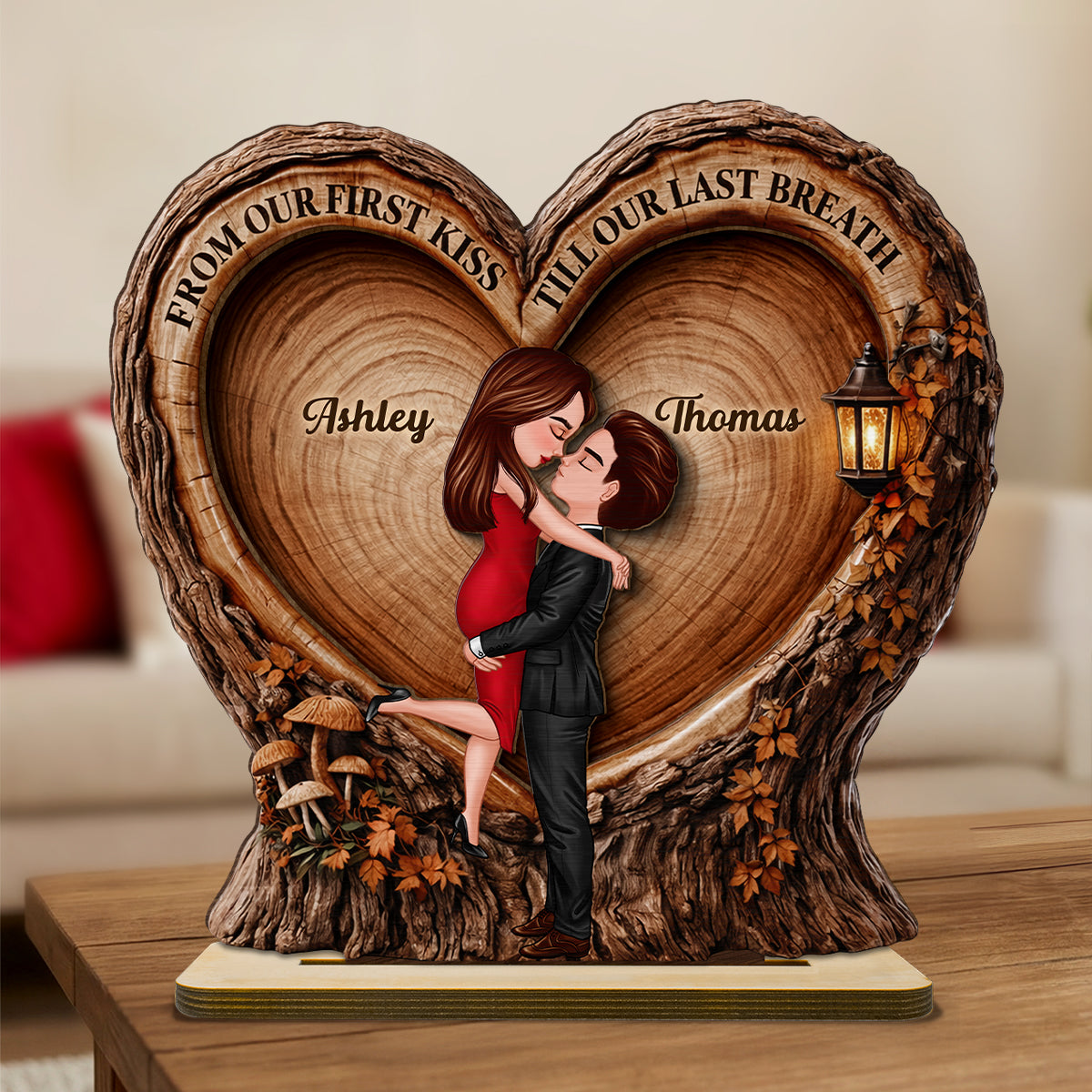 From Our 1st Kiss Till Our Last Breath Kissing Couple - Personalized Wooden Plaque - Heartfelt Rustic Gift for Her, for Him