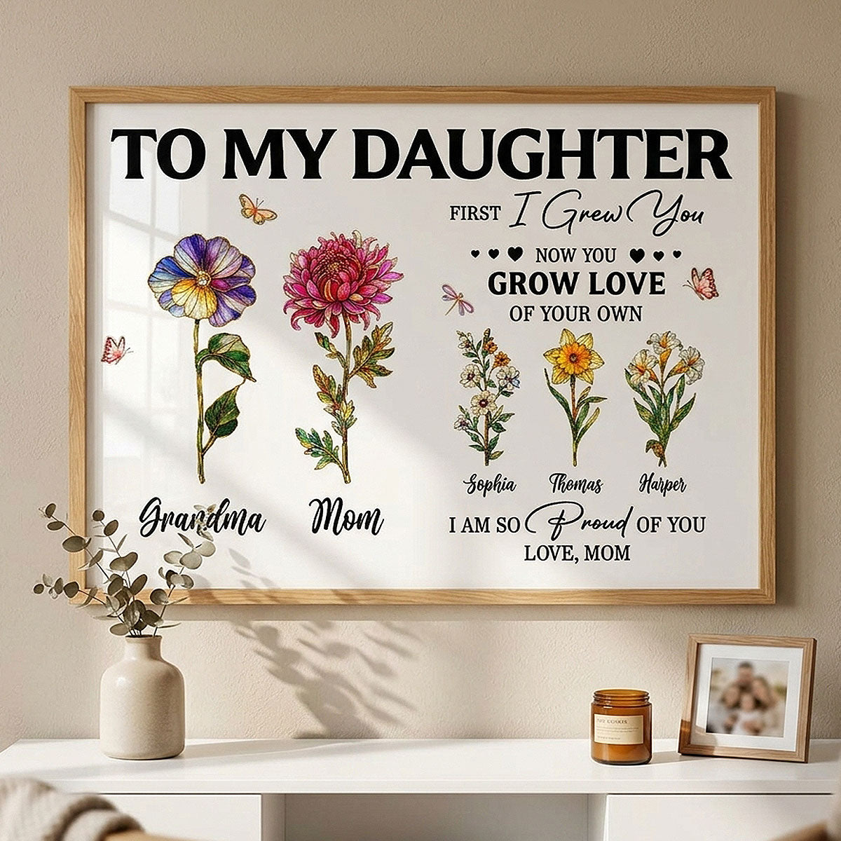 To My Daughter First I Grew You Birth Month Flowers Custom Kids Names- Personalized Poster - Mother's Day Gift For Daughter
