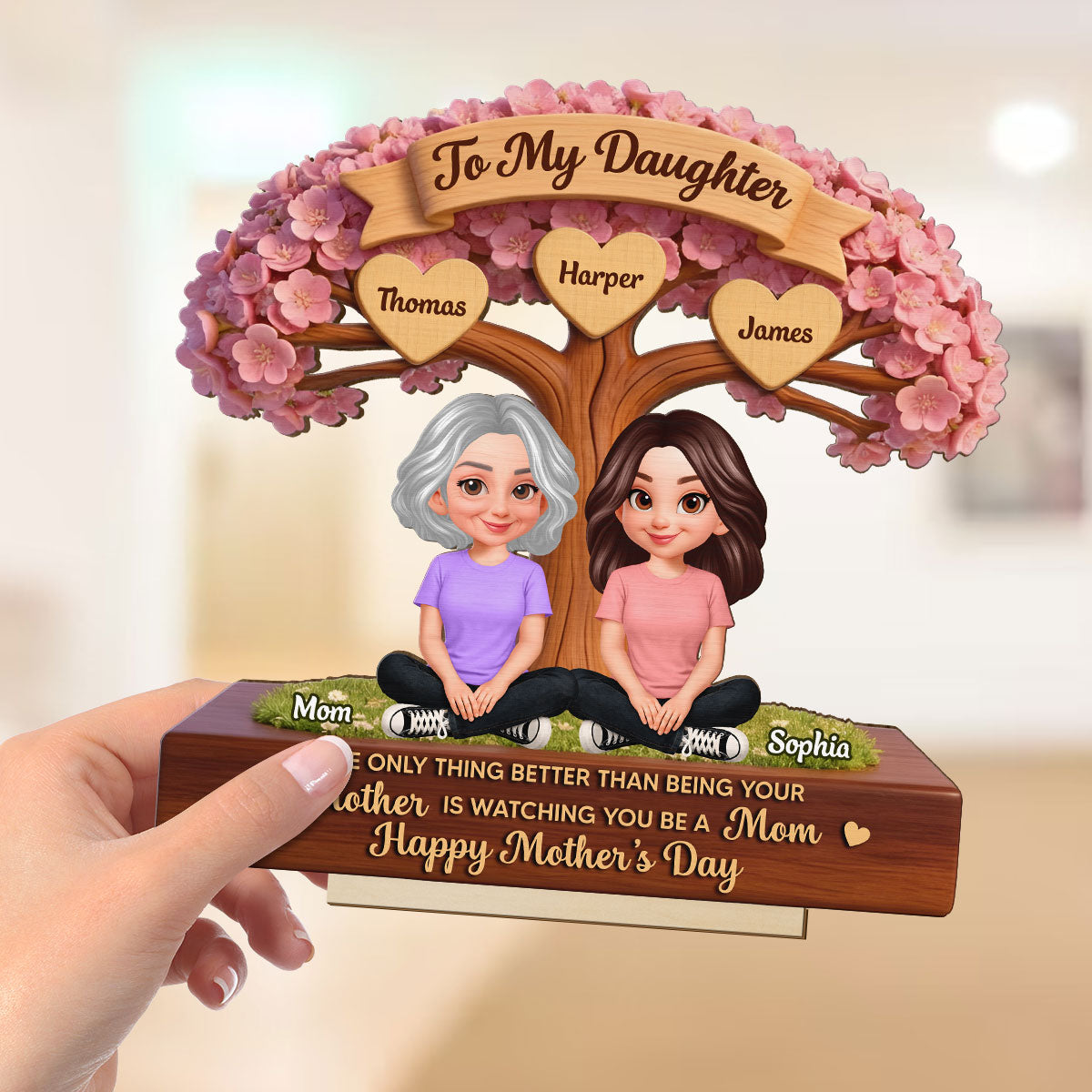 Blossom Tree To My Daughter From Mom Happy Mother's Day Custom Kids Names - Personalized 2-Layered Wooden Plaque - Mother's Day Gift For Daughter