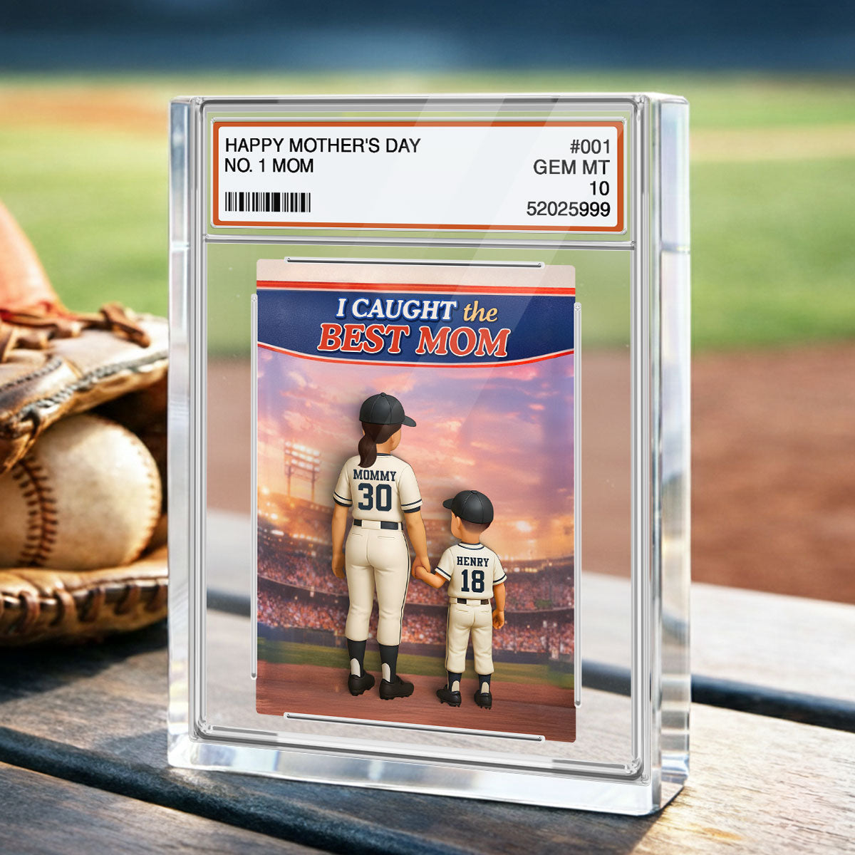Baseball We Caught the Best Mom Custom Trading Card - Personalized Acrylic Block Plaque - Heartfelt Gift for Mom