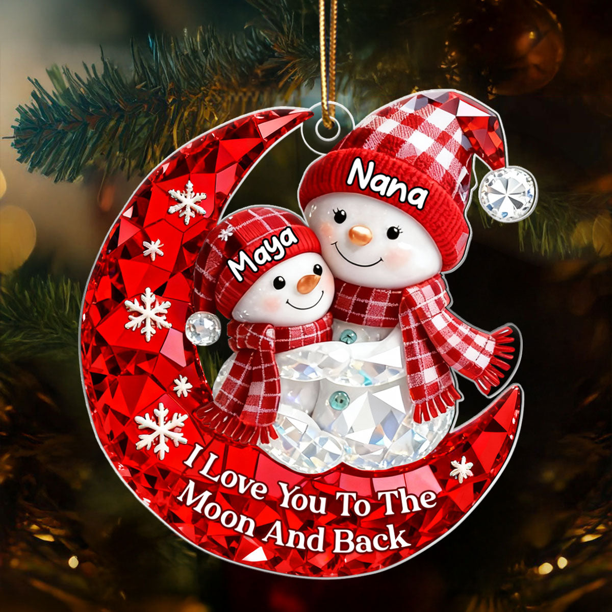 Love Grandkid to the Moon and Back 3D Crystal Effect  - Personalized Acrylic Ornament - Christmas Gift for Grandma, Grandkids