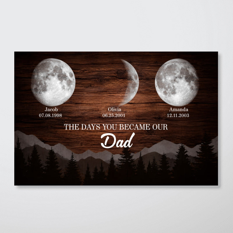 Vintage Retro Moon Phase Wall Art, The day You Became Our Dad - Personalized Poster - Father's Day Gift for Dad