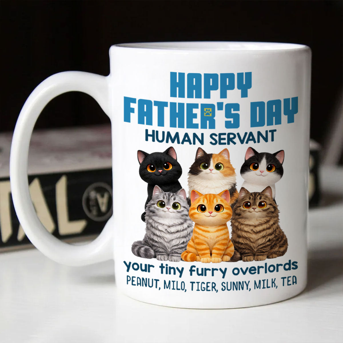 Cat Dad Cute Fluffy Cats Happy Father's Day Human Servant - Personalized Mug - Funny Father's Day Gift For Cat Dad, Cat Lovers