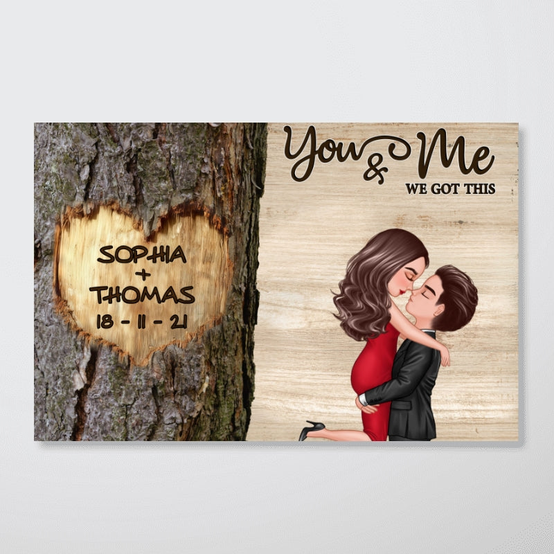 Couple Hugging Kissing Heart Carved Tree - Personalized Poster - Anniversary Gift, Valentine's Gift For Him, For Her