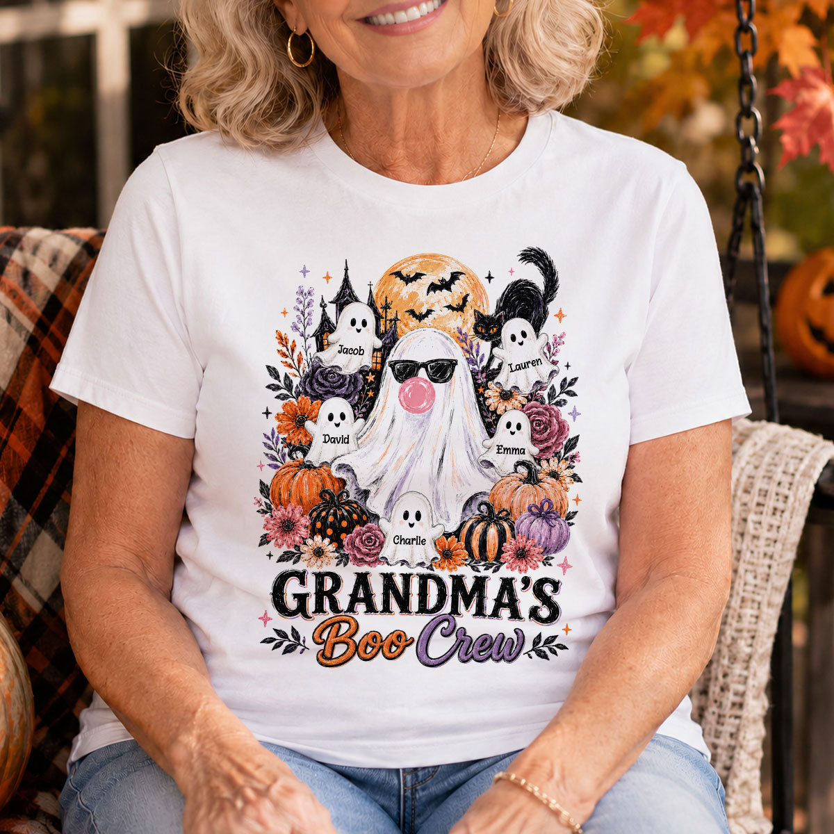 Grandma's Boo Crew Haunted House - Personalized Shirt - Trendy Halloween Tee for Grandma