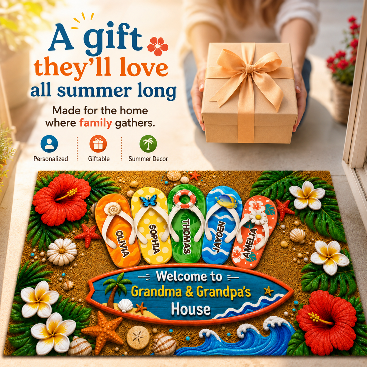 Hello Summer Vibe Welcome To Grandma Grandpa House - Personalized Doormat - Grandparents House Summer Decoration