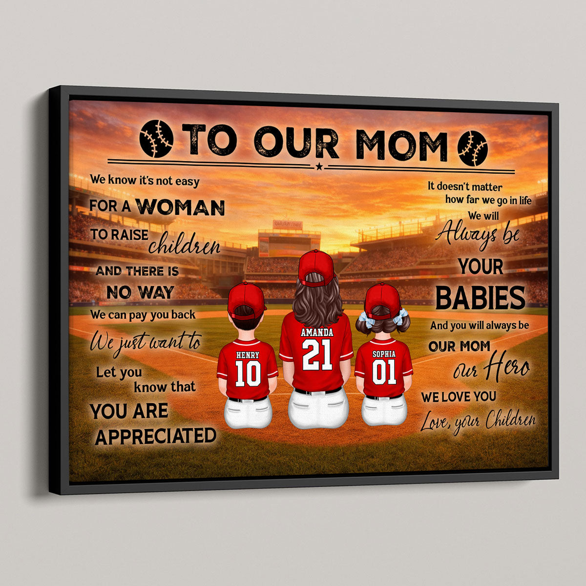 To My Mom Baseball Mom And Kids - Personalized Poster - Heartfelt Gift For Baseball Mom, Gift For Wife