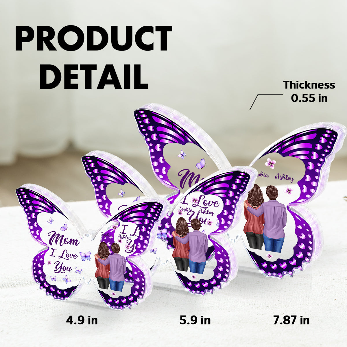 Mom I Love You Butterfly - Personalized Acrylic Block Plaque - Heartfelt Gift For Mom, Grandma