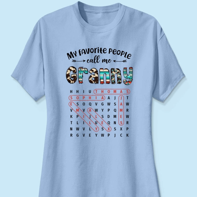 My Favorite People Call Me Grandma Western Cowhide Pattern Word Search Puzzle - Personalized Shirt - Gift For Grandma Mom