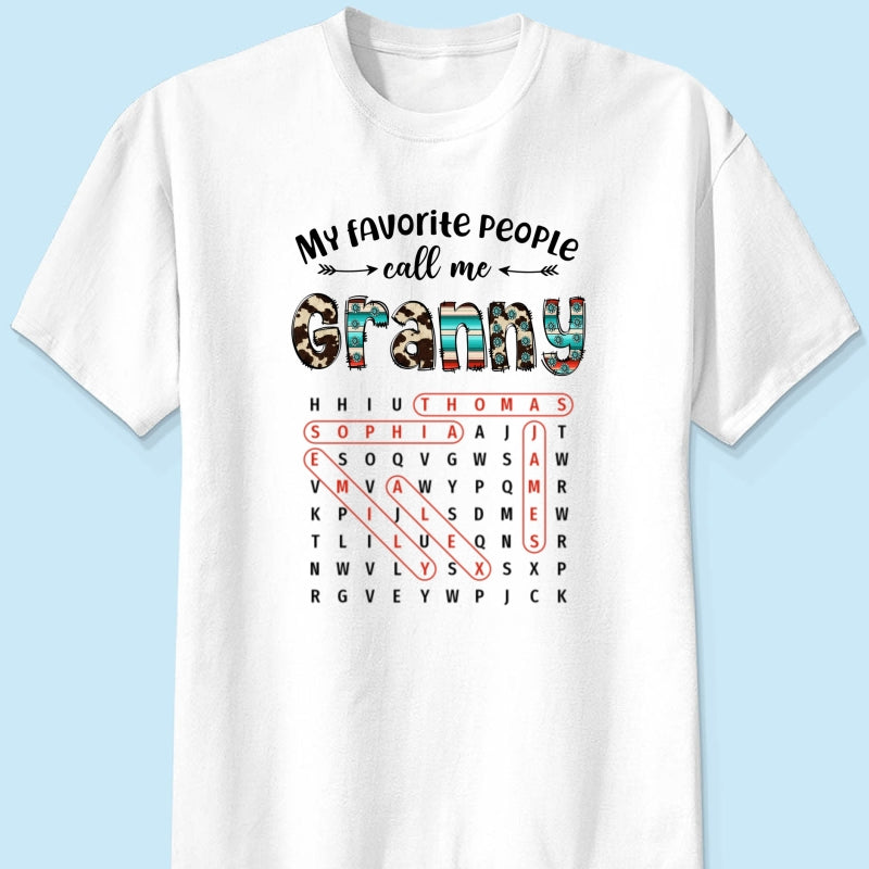 My Favorite People Call Me Grandma Western Cowhide Pattern Word Search Puzzle - Personalized Shirt - Gift For Grandma Mom