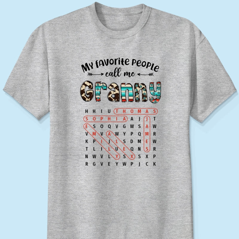 My Favorite People Call Me Grandma Western Cowhide Pattern Word Search Puzzle - Personalized Shirt - Gift For Grandma Mom
