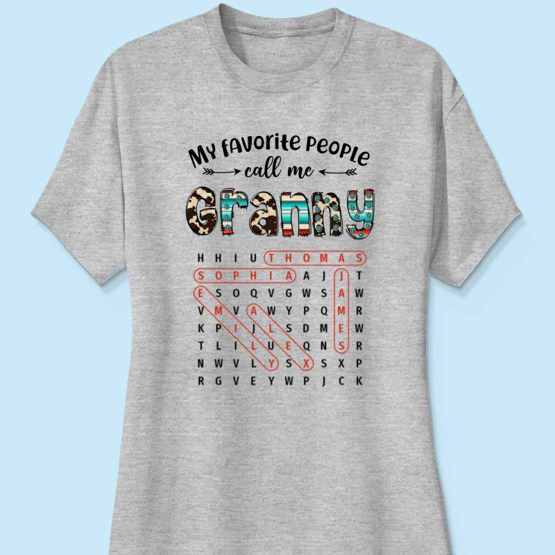 My Favorite People Call Me Grandma Western Cowhide Pattern Word Search Puzzle - Personalized Shirt - Gift For Grandma Mom