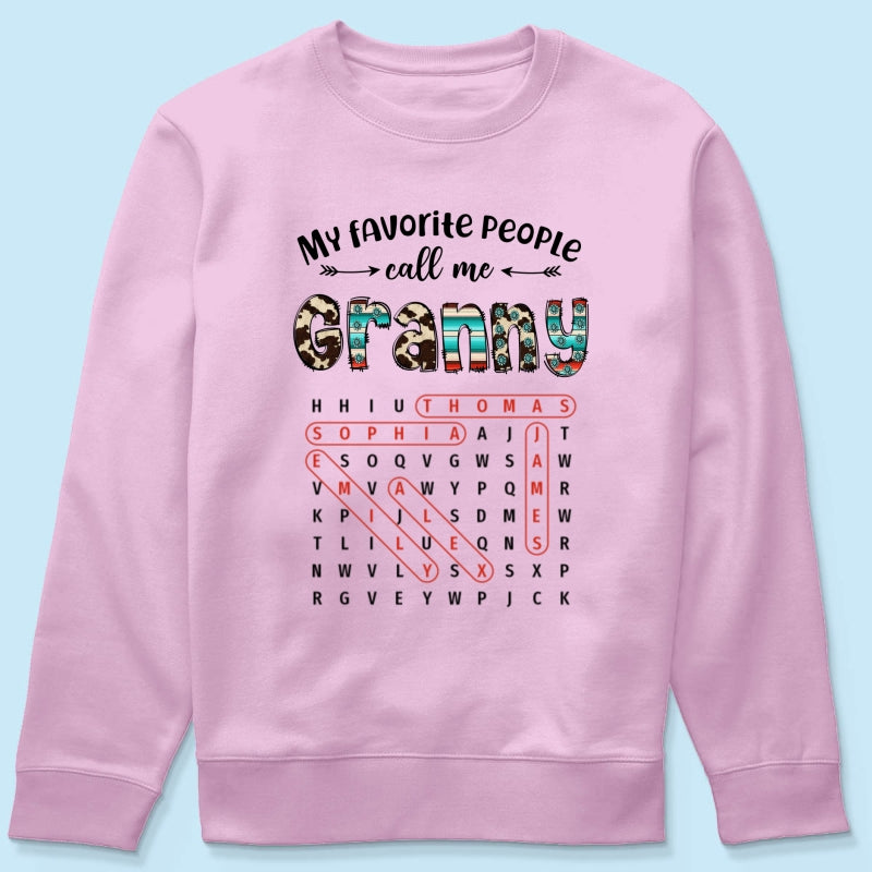 My Favorite People Call Me Grandma Western Cowhide Pattern Word Search Puzzle - Personalized Shirt - Gift For Grandma Mom
