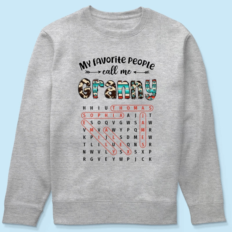 My Favorite People Call Me Grandma Western Cowhide Pattern Word Search Puzzle - Personalized Shirt - Gift For Grandma Mom