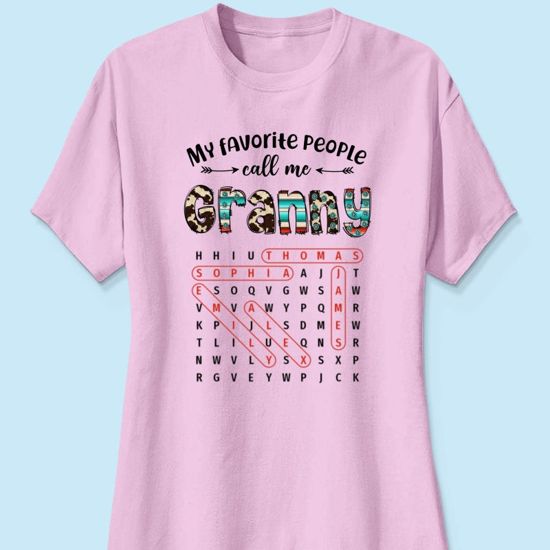 My Favorite People Call Me Grandma Western Cowhide Pattern Word Search Puzzle - Personalized Shirt - Gift For Grandma Mom