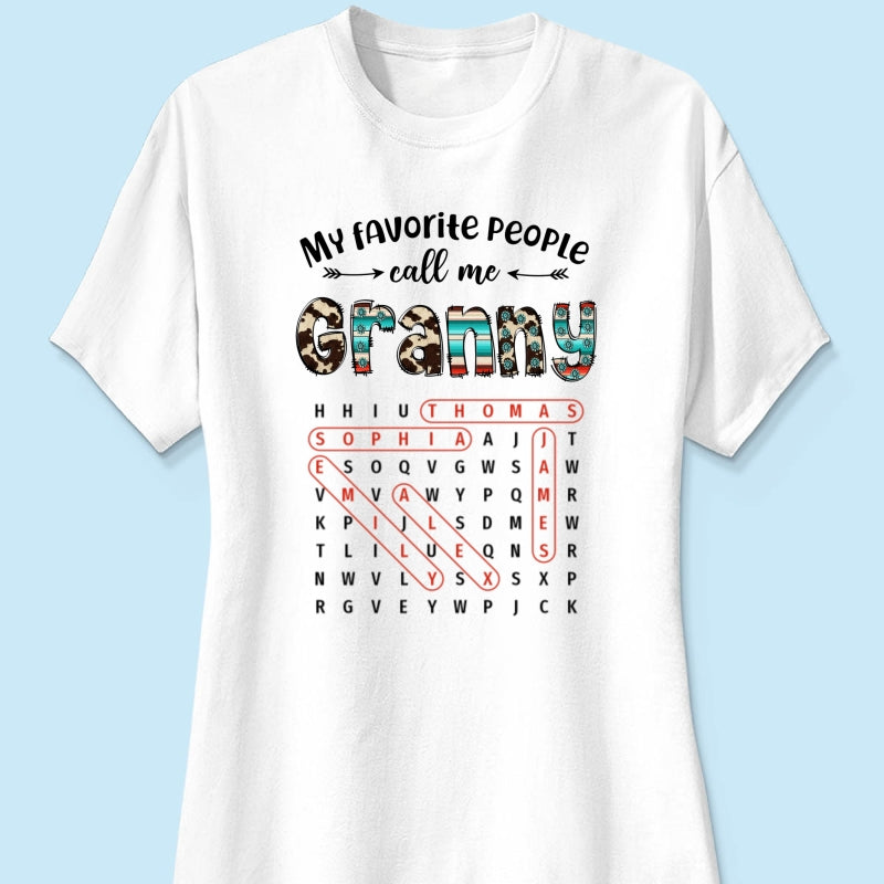 My Favorite People Call Me Grandma Western Cowhide Pattern Word Search Puzzle - Personalized Shirt - Gift For Grandma Mom