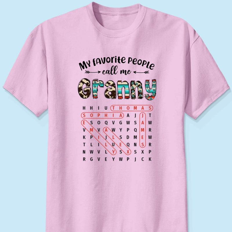 My Favorite People Call Me Grandma Western Cowhide Pattern Word Search Puzzle - Personalized Shirt - Gift For Grandma Mom