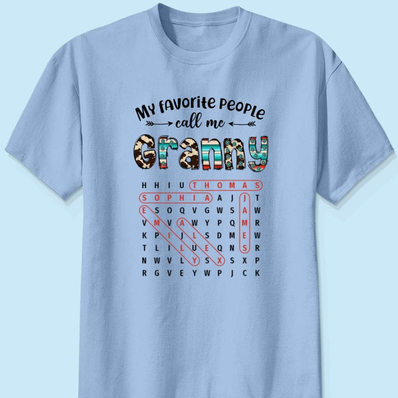 My Favorite People Call Me Grandma Western Cowhide Pattern Word Search Puzzle - Personalized Shirt - Gift For Grandma Mom