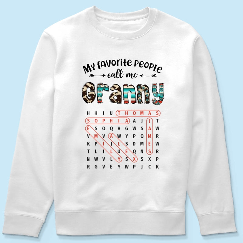 My Favorite People Call Me Grandma Western Cowhide Pattern Word Search Puzzle - Personalized Shirt - Gift For Grandma Mom