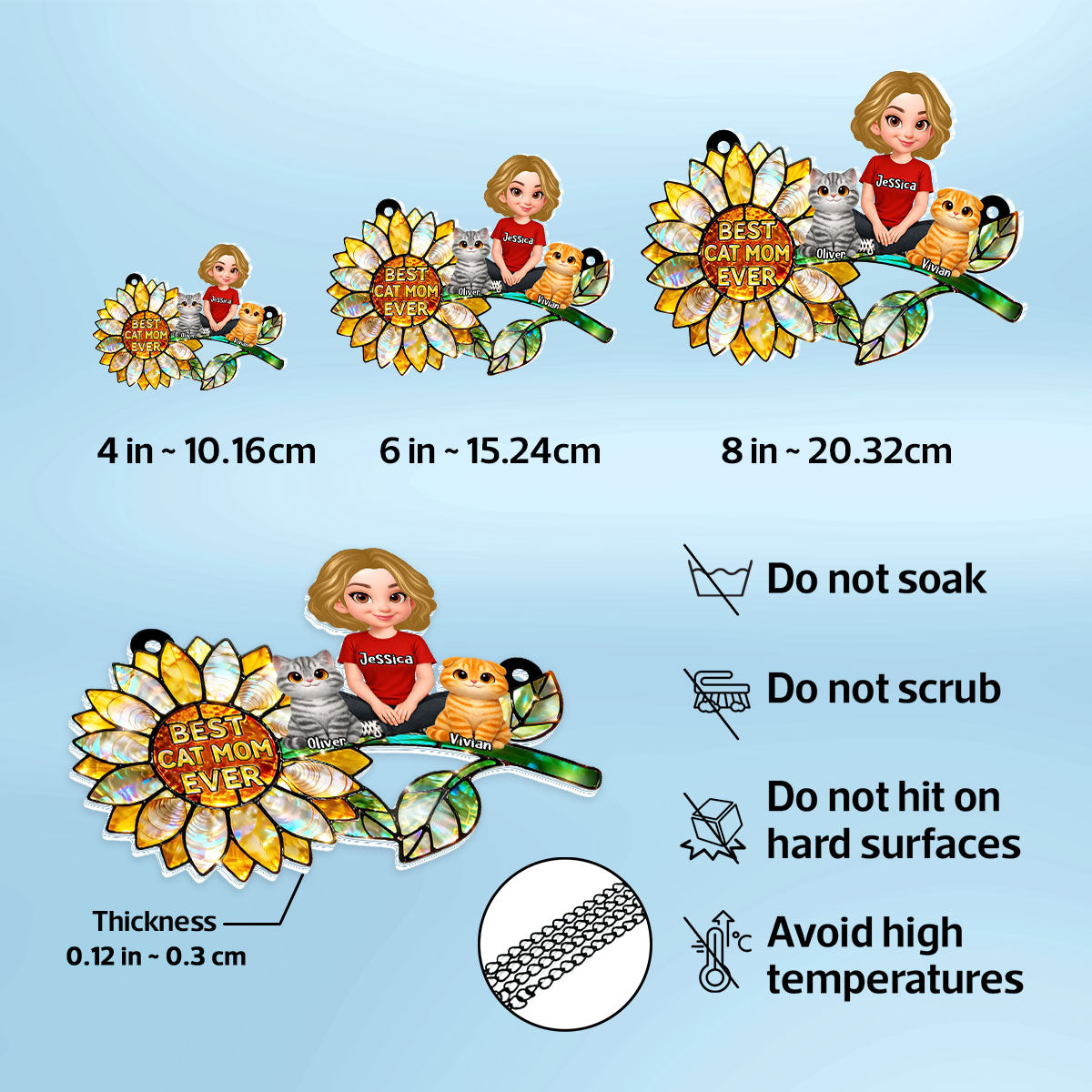 Sunflower Cat Mom and Cats Sitting - Personalized Window Hanging Suncatcher - Mother's Day Gift for Mom, Wife